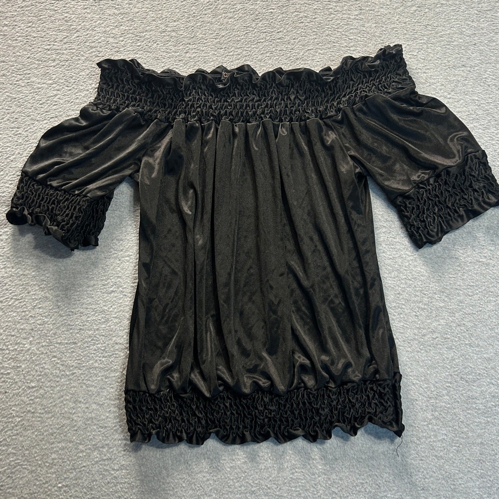 Grass Collection Off Shoulder Blouse Womens M Black Smocked Peasant Boho Top